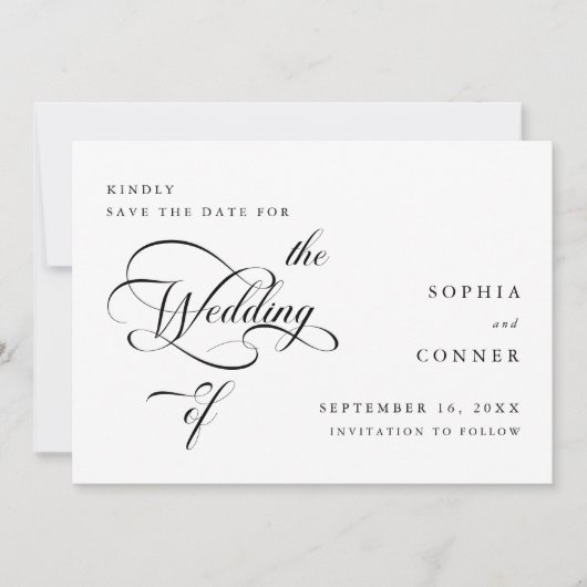 Elegante Classy Calligraphy Trouwen Zwart & Wit Save The Date (Voorkant)