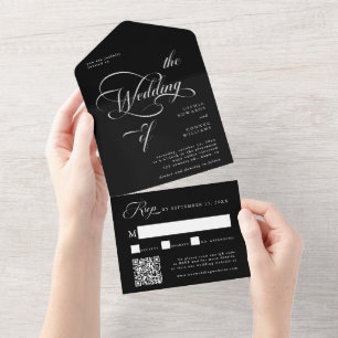 Elegante Classy Calligraphy Wedding Black All In One Uitnodiging