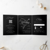 Elegante Classy Calligraphy Wedding Black Drieluik Uitnodiging (Binnen)