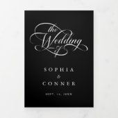 Elegante Classy Calligraphy Wedding Black Drieluik Uitnodiging (Cover)