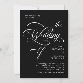 Elegante Classy Calligraphy Wedding Black Kaart