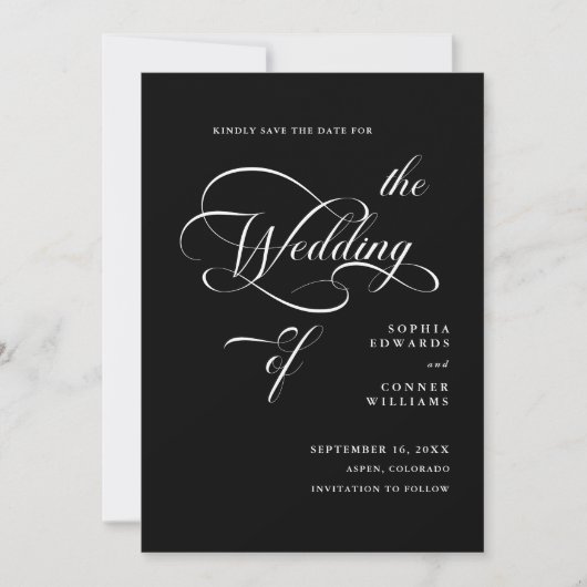 Elegante Classy Calligraphy Wedding Black Save The Date (Voorkant)
