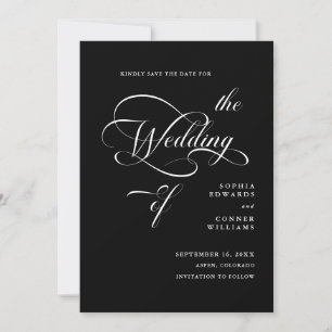 Elegante Classy Calligraphy Wedding Black Save The Date