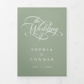 Elegante Classy Calligraphy Wedding Sage Green Drieluik Uitnodiging (Cover)
