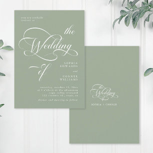 Elegante Classy Calligraphy Wedding Sage Green Kaart