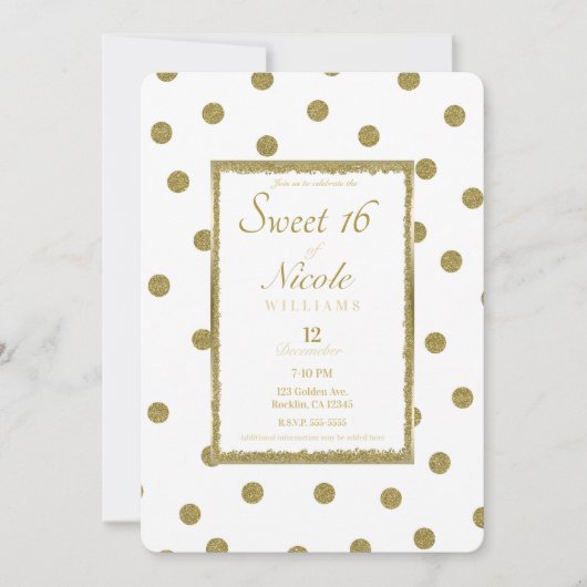 Elegante Classy & Chic Wit Goud Sweet 16 Party Kaart (Voorkant)