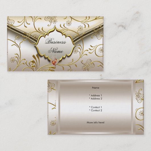 Elegante Classy Damask Caramel Cream Beige Gold Visitekaartje (Voorkant / Achterkant)