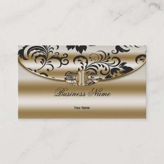 Elegante Classy Damask Sepia Gold Metal Look Visitekaartje (Voorkant)