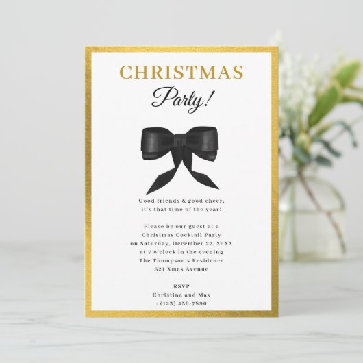 Elegante Classy Gold Black Bow kerstfeest Kaart (Staand voorkant)