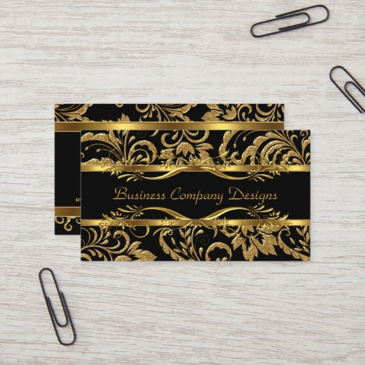 Elegante Classy Gold Black Damask Embossed Look Visitekaartje (Voorkant / Achterkant in situ)