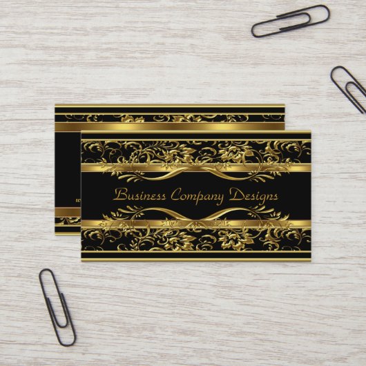 Elegante Classy Gold Black Damask Embossed Look Visitekaartje (Voorkant / Achterkant in situ)