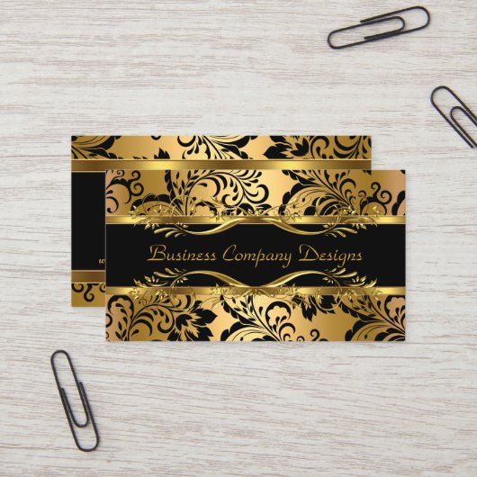 Elegante Classy Gold Black Damask Embossed Look Visitekaartje (Voorkant / Achterkant in situ)