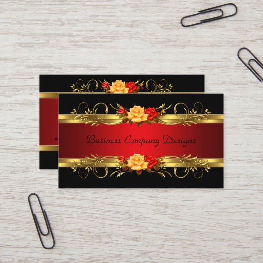 Elegante Classy Gold Black Red Roses Visitekaartje (Voorkant / Achterkant in situ)