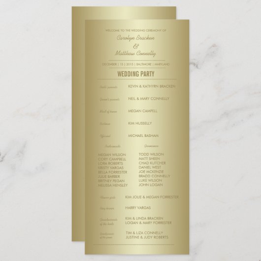 Elegante Classy Gold Ceremony Program Rack Kaart (Voorkant / Achterkant)