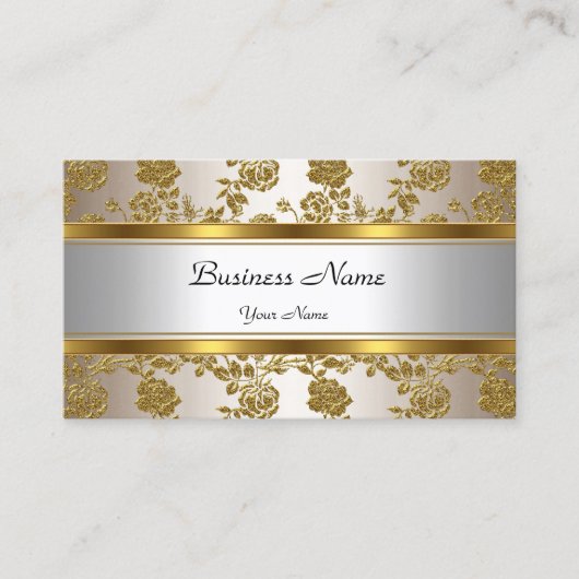Elegante Classy Gold Cream Bloemen Visitekaartje (Voorkant)