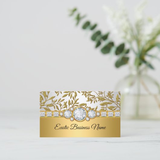 Elegante Classy Gold Damask Bloemenwit Visitekaartje (Staand voorkant)