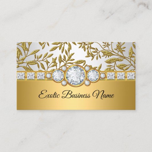 Elegante Classy Gold Damask Bloemenwit Visitekaartje (Voorkant)