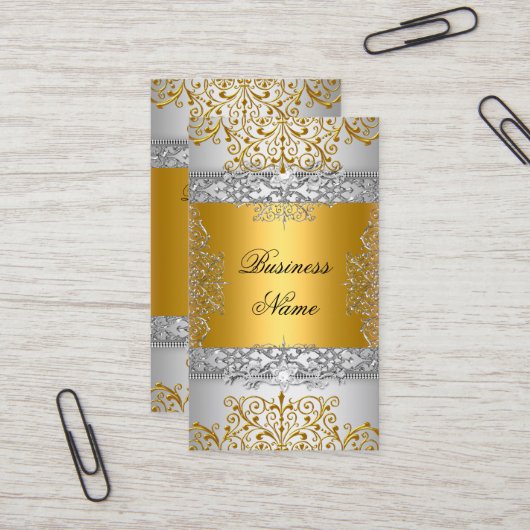 Elegante Classy Gold Lace Zilver Wit Visitekaartje (Voorkant / Achterkant in situ)