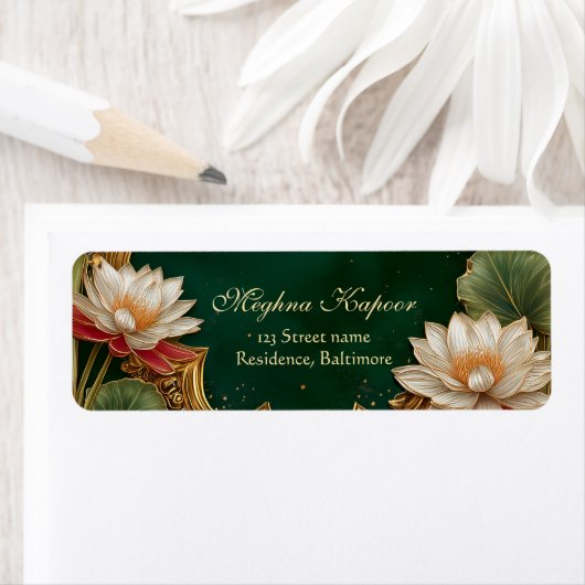 Elegante Classy Gold Lotus Indiase bruiloft groen Etiket (Insitu)