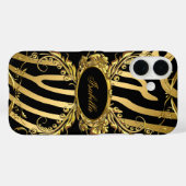 Elegante Classy Gold Zebra Black Floral Case-Mate iPhone Case (Achterkant (horizontaal))