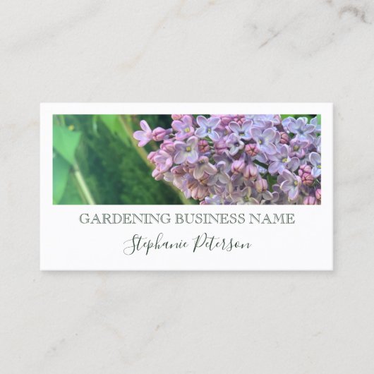 Elegante Classy Lila Custom Foto Groene Tuinman Visitekaartje (Voorkant)