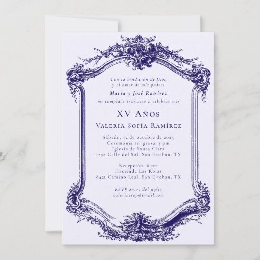 Elegante Classy Navy Blue Quinceañera 15e verjaard Kaart (Voorkant)
