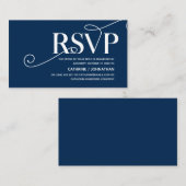 Elegante Classy, Navy Blue Script, RSVP Reageer Informatiekaartje (Voorkant / Achterkant)