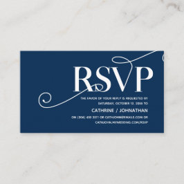 Elegante Classy, Navy Blue Script, RSVP Reageer Informatiekaartje