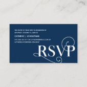 Elegante Classy, Navy Blue Script, RSVP Reageer Informatiekaartje (Voorkant)