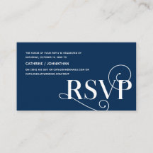 Elegante Classy, Navy Blue Script, RSVP Reageer
