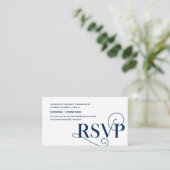 Elegante Classy, Navy Blue Script, RSVP Reageer Informatiekaartje (Staand voorkant)