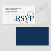 Elegante Classy, Navy Blue Script, RSVP Reageer Informatiekaartje (Voorkant / Achterkant)