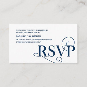 Elegante Classy, Navy Blue Script, RSVP Reageer Informatiekaartje