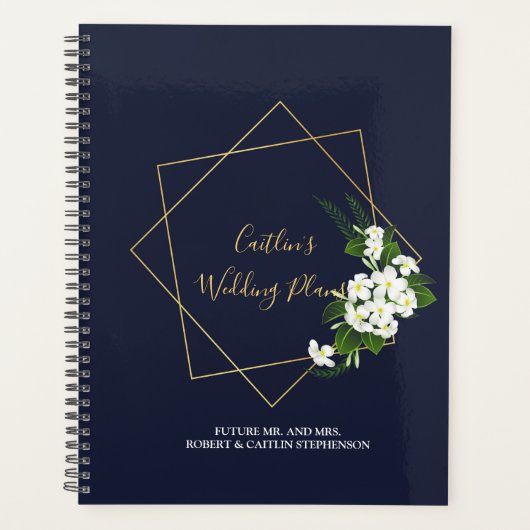 Elegante Classy Navy Geometrische Bruiloft Planner (Voorkant)