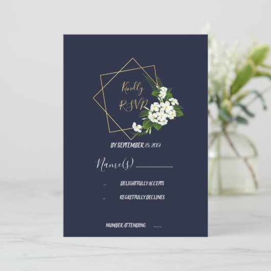 Elegante Classy Navy Geometrische RSVP Kaart (Staand voorkant)