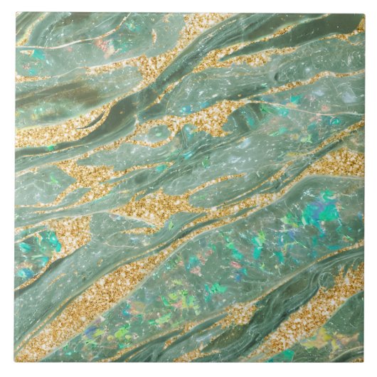 Elegante Classy Opal Marmer Jade Groen Goud Glitte Tegeltje (Voorkant)
