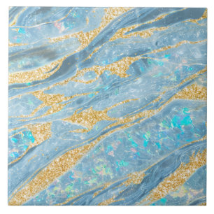 Elegante Classy Opal Marmer Lichtblauw Goud Glitte Tegeltje