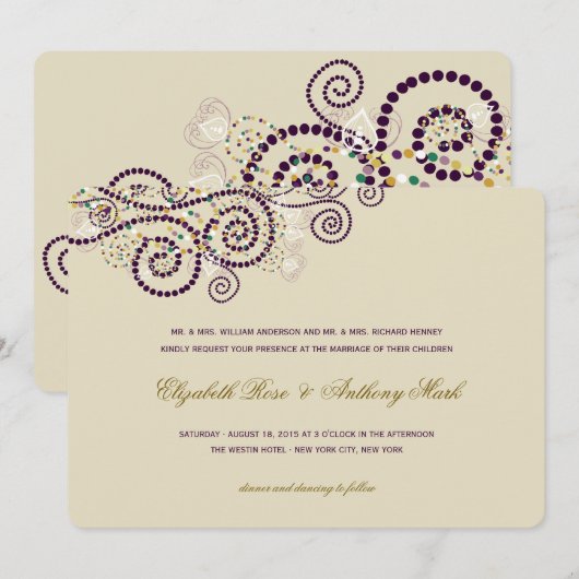 Elegante Classy Paarse Boho Spirals bruiloft uitno Kaart (Voorkant / Achterkant)