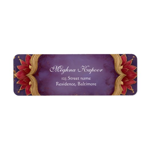 Elegante Classy Pink Lotus Indiase bruiloft Paarse Etiket (Voorkant)