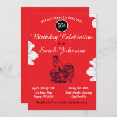 Elegante Classy Rood Zwart-Wit 50ste Verjaardag Kaart (Voorkant / Achterkant)