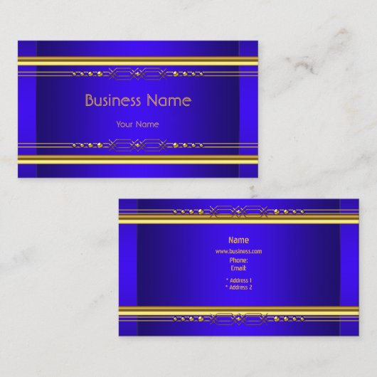 Elegante Classy Royal Blue Yellow Gold Company Visitekaartje (Voorkant / Achterkant)