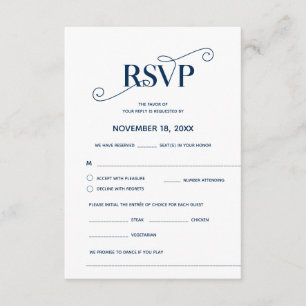 Elegante Classy, RSVP, Navy Blue Font, Reageer Informatiekaartje