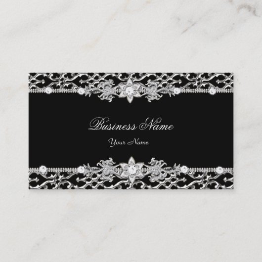 Elegante Classy Silver Black Diamond 2 Visitekaartje (Voorkant)
