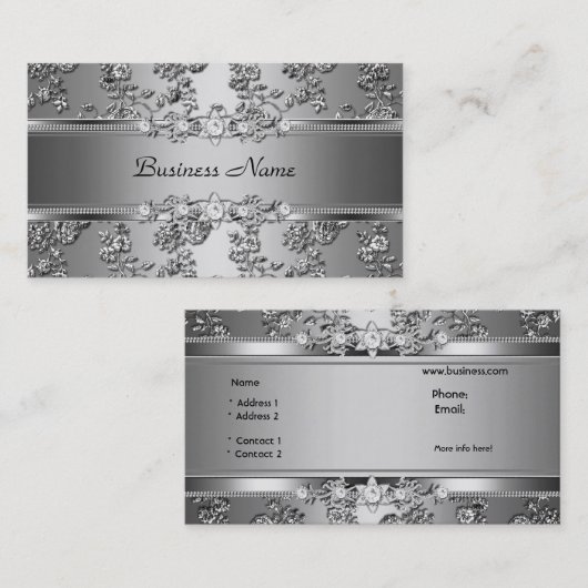 Elegante Classy Silver Embossed Diamond Afbeelding Visitekaartje (Voorkant / Achterkant)