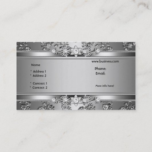 Elegante Classy Silver Embossed Diamond Afbeelding Visitekaartje (Achterkant)