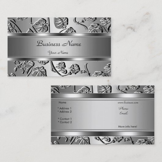 Elegante Classy Silver Embossed Look Afbeelding Visitekaartje (Voorkant / Achterkant)