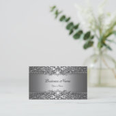Elegante Classy Silver Grey Damask Embossed Look Visitekaartje (Staand voorkant)