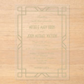 Elegante Classy Transparant Art Deco Beige bruilof Acryl Uitnodigingen (Voorkant)