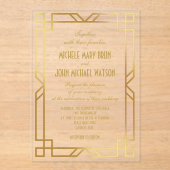 Elegante Classy Transparant Art Deco Gold Wedding Acryl Uitnodigingen (Voorkant)