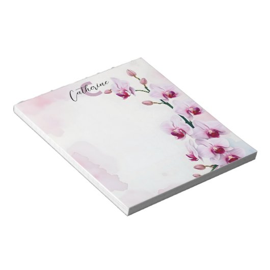 Elegante Classy Waterverf Roze Orchidee Cascade Notitieblok (Schuin)
